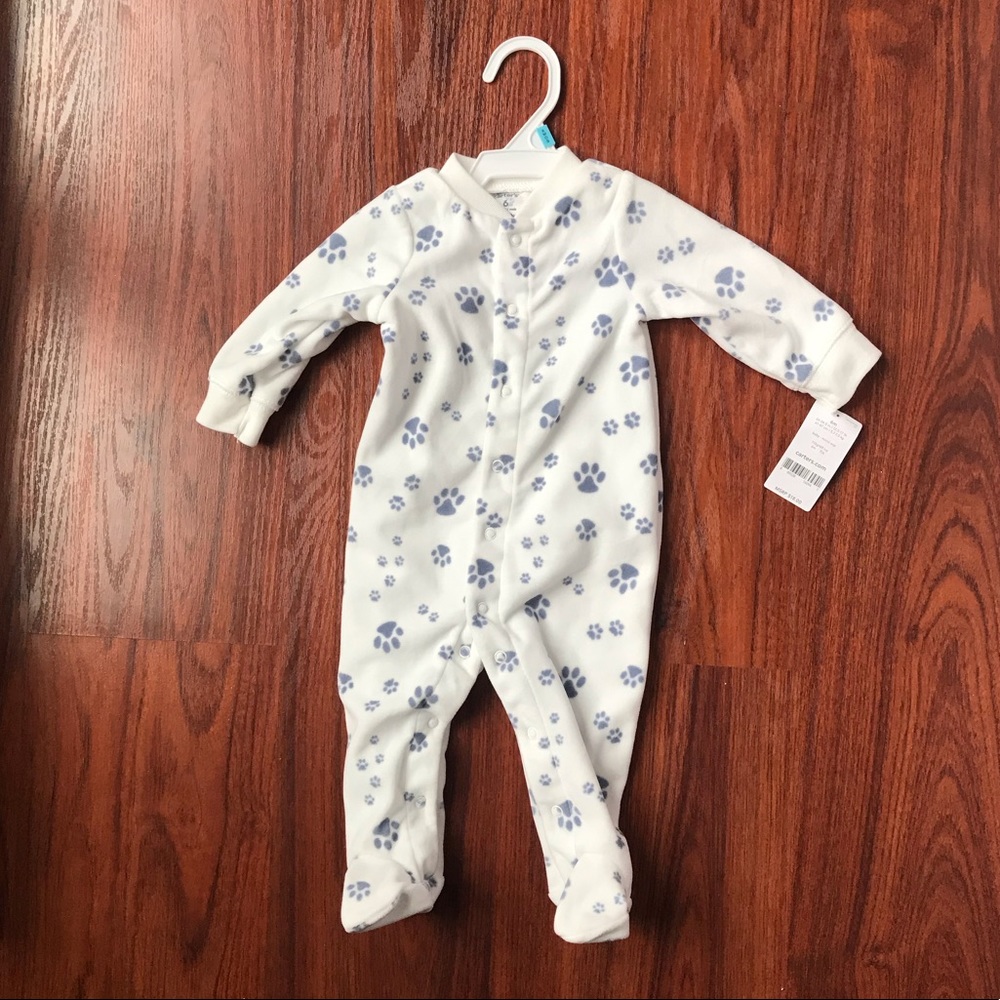Carter’s Baby fleece Footie PJs Ivory Paw Print 6m